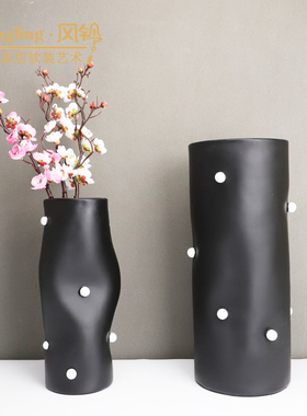 新中式树脂白色黑点花器样板房售楼部卧室书房客厅餐厅摆件