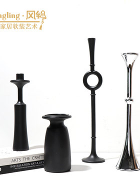 简约现代创意黑色树脂高台烛台样板间酒店玄关客厅家居软装