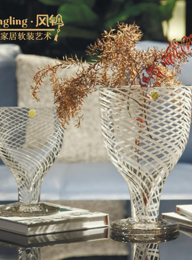 简约现代鹈鹕玻璃水具展厅售楼处样板间酒店会客厅茶几软装