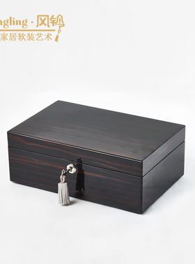 新中式样板间卧室衣帽间梳妆台带锁木质首饰盒收纳盒装饰品