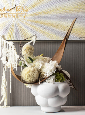 现代简约几何白色陶瓷花器干花花艺插花花瓶样板间客厅摆件