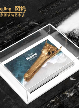 现代简约几何亚克力洞石装饰盒摆件样板间售楼处会客厅软装