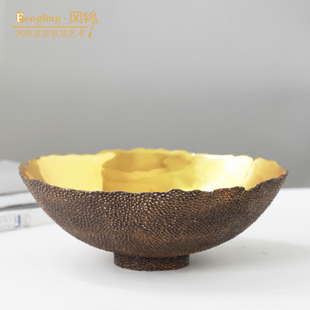 北欧创意铜制果盘收纳摆件样板房家居茶几装饰轻奢收纳托盘