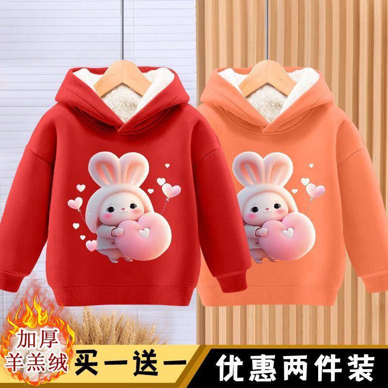 女童卫衣套头衫儿童秋冬装中小童加绒加厚韩版长袖连帽洋气上衣服