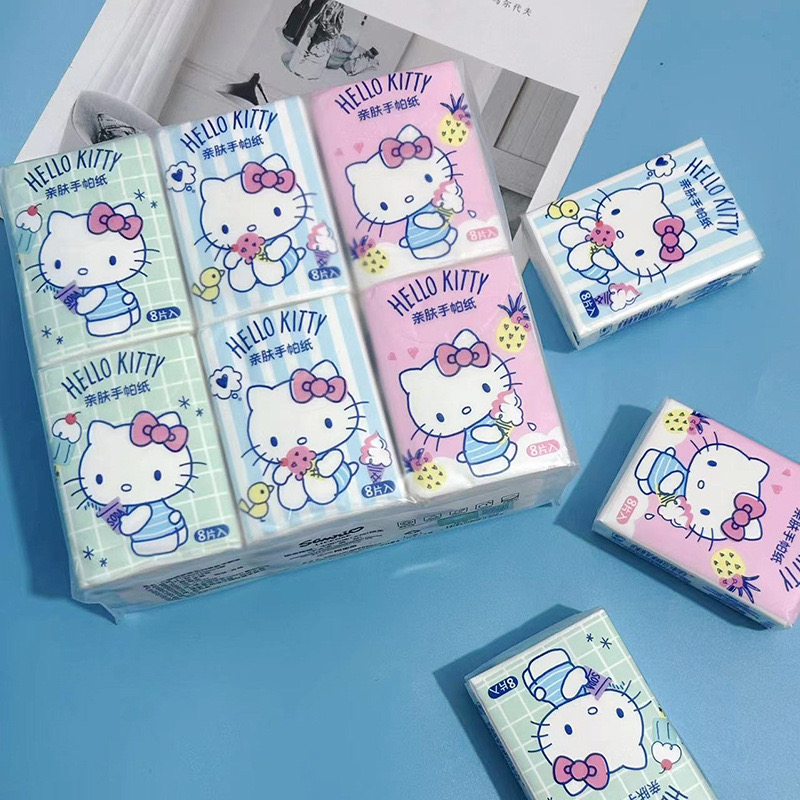 18包 彩色kt猫手帕纸 学生便携小包纸面巾纸可湿水卫生纸餐巾纸