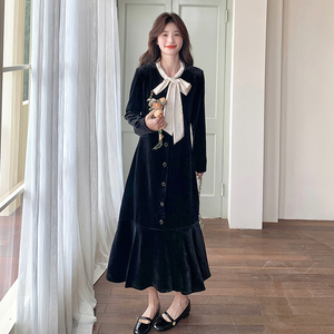 金丝绒连衣裙女2D115-C331-P145-K198图片
