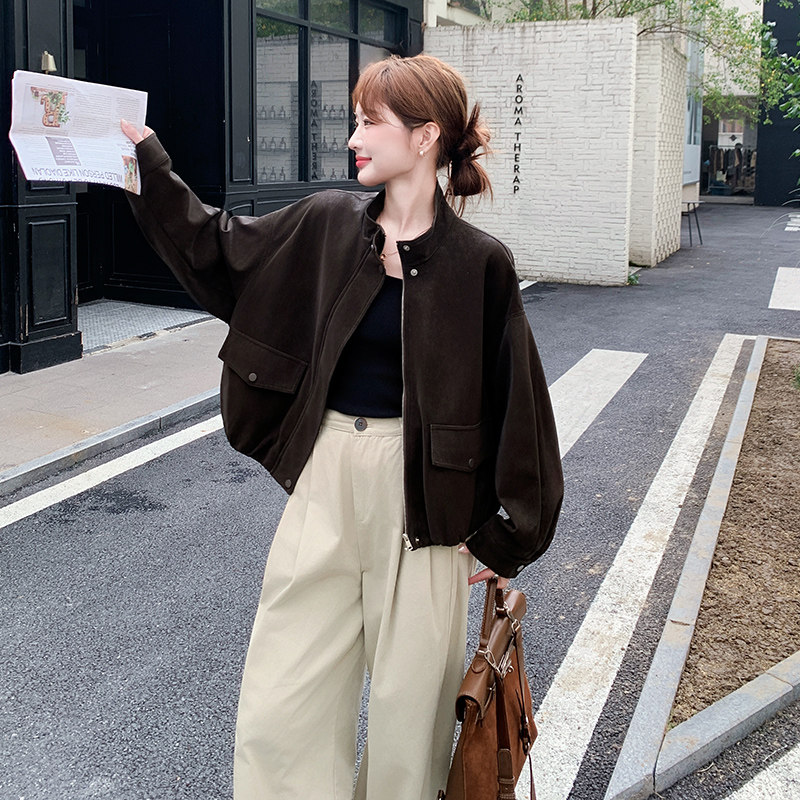 绒感皮短外套女2D115-C768-P155-K248,女装短外套,2D115