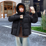 韩系chic黄色连帽短款羽绒服女冬超火好看高级小众加厚面包服外套，女装羽绒服，2D115