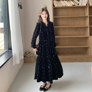 金丝绒刺绣连衣裙女2D115-C898-P155-K228图片