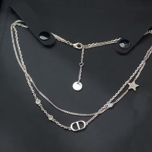 时尚爆款银色CD字母双层项链女d家新款镶钻五角星锁骨颈链ins手链