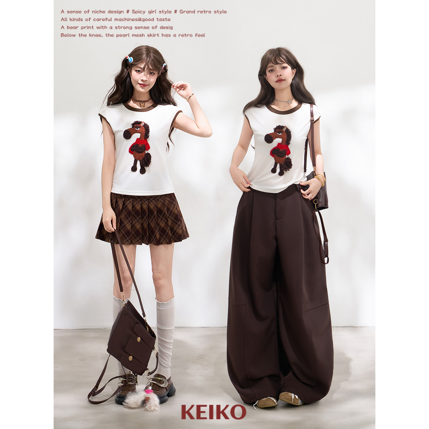 KEIKO莱赛尔小马贴绣修身T恤女
