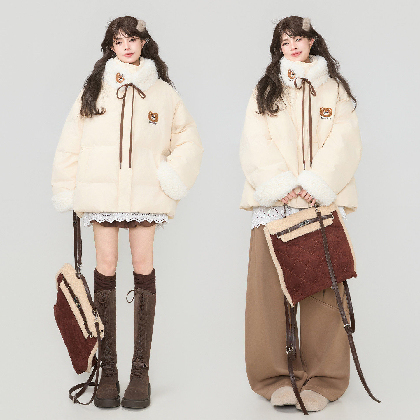 奶呼呼拼接短款面包服