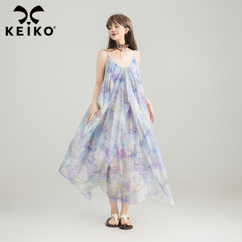 KEIKO天丝晕染不规则吊带连衣裙
