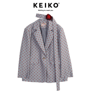 KEIKO 格雷系灰色西装外套女24新款波点小西服+A字半身裙两件套装