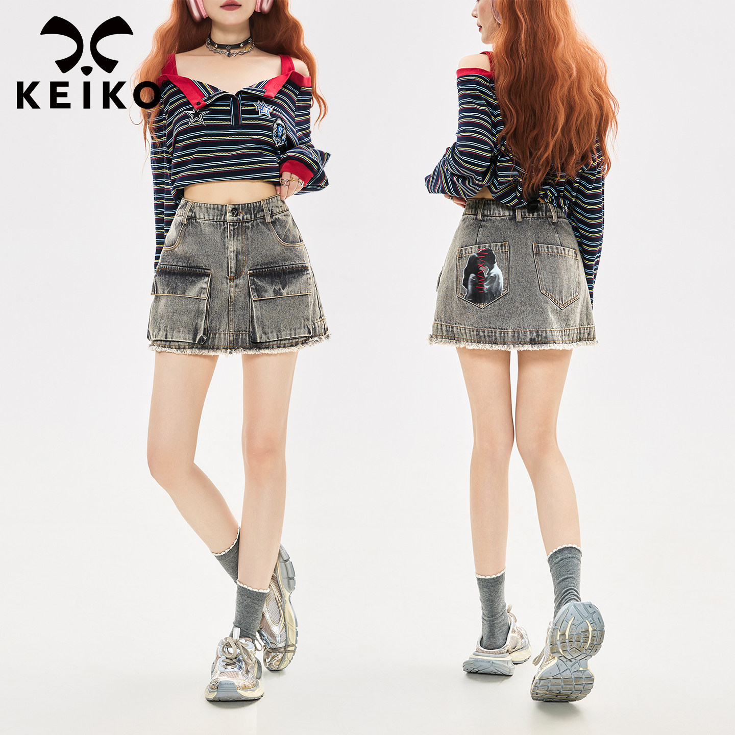 KEIKO美式复古毛边流苏半身裙