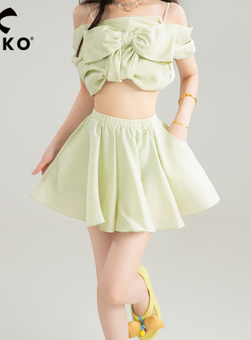 KEIKO小清新薄荷绿色半身裙25夏季肌理感轻盈显瘦高腰A字百褶短裙