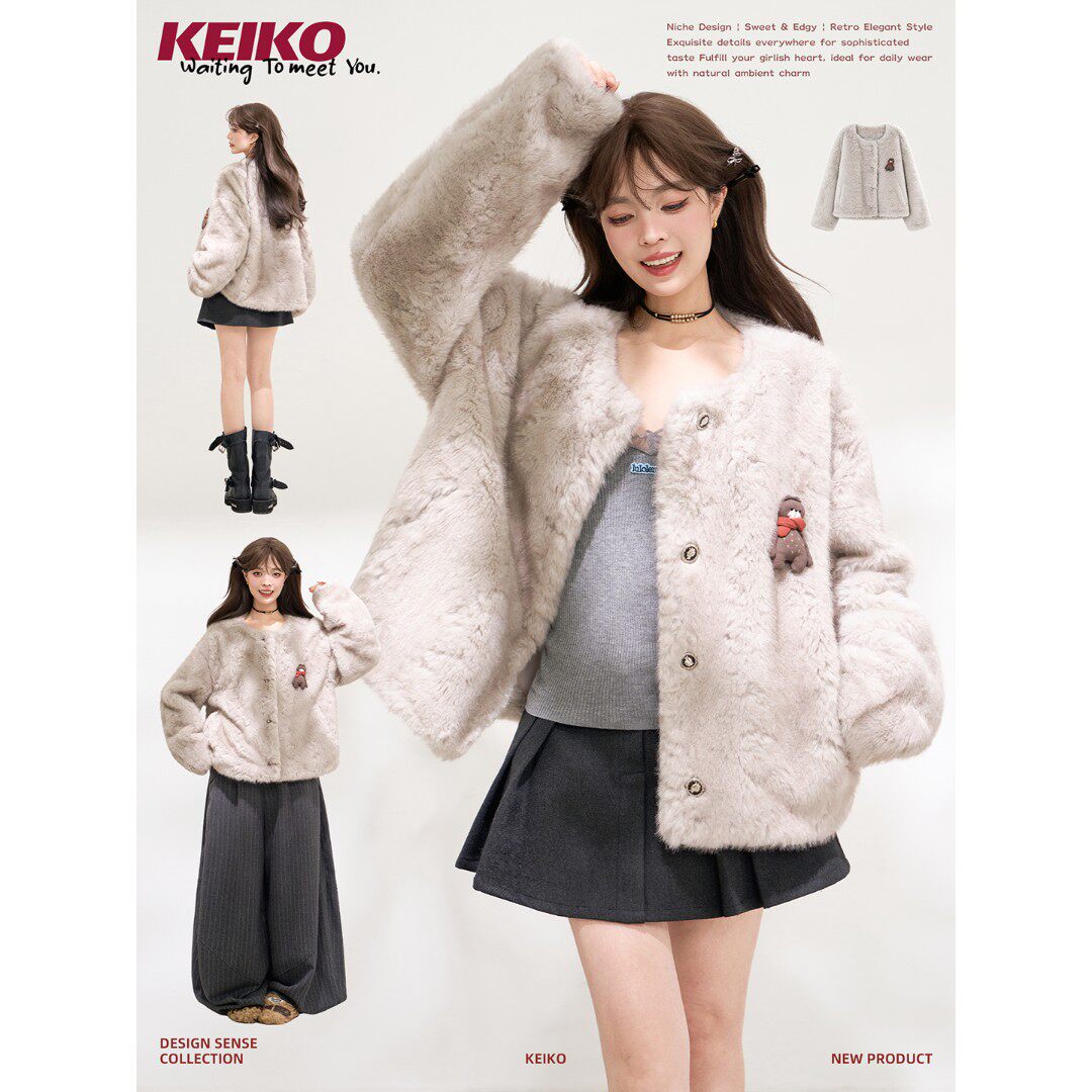 KEIKO貂绒短款加厚皮草外套女冬