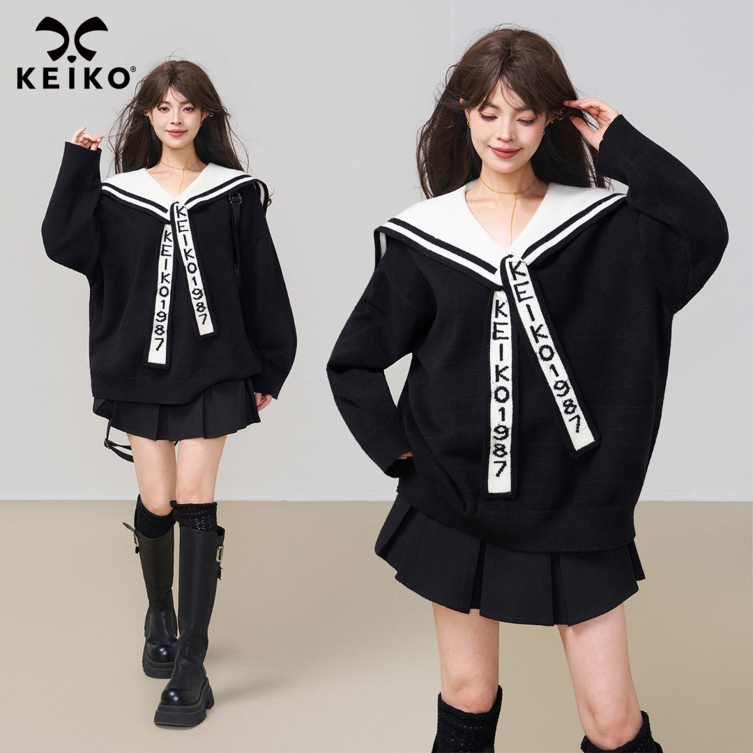 KEIKO/凯莉欧针织套头海军领