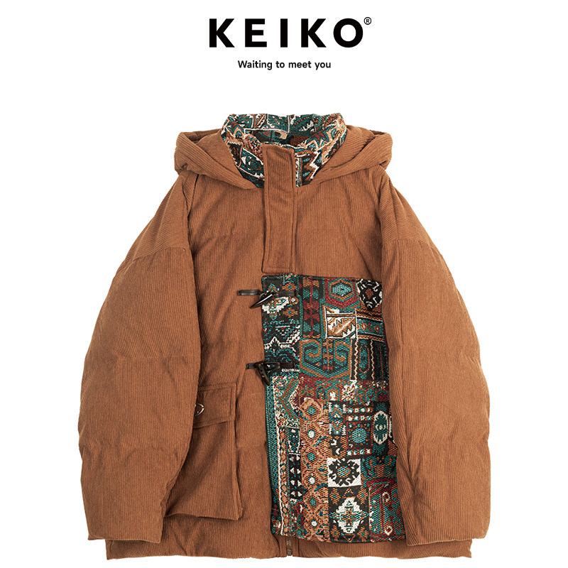 凯莉欧提花拼接软糯灯芯绒棉服