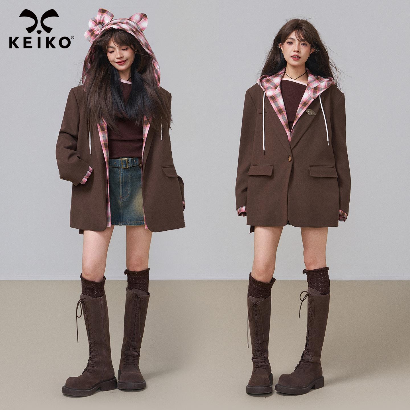 KEIKO [可拆解连帽]知性都市风廓形西装外套高级感棕色休闲小西服