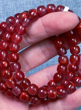296C02凉山瓦西料南红玫锦红老型单圈手串