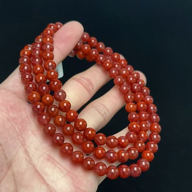 409C34凉山瓦西料南红双色玫锦红多圈手串项链