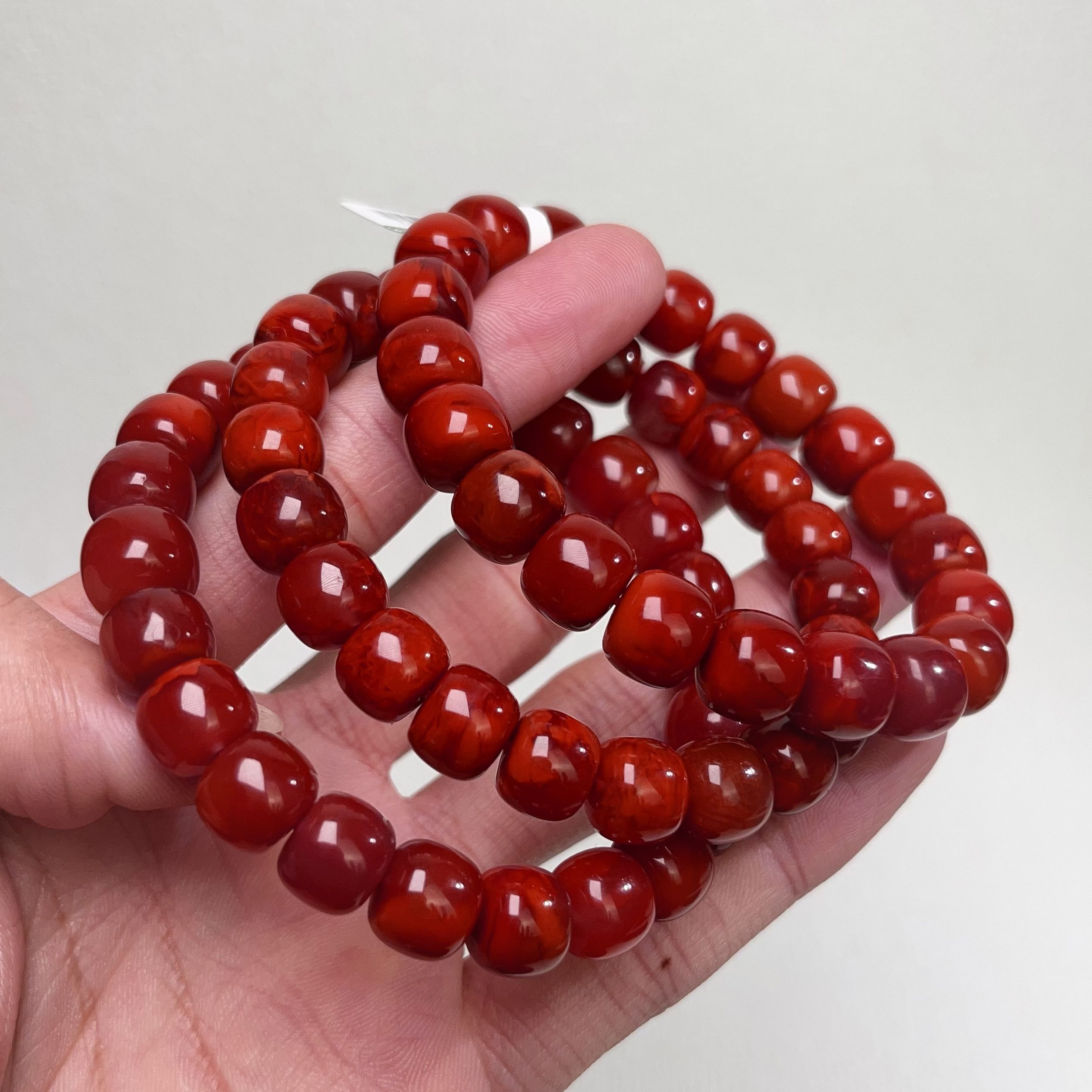 452F105凉山瓦西料南红牛血锦红老型单圈手串多样性发其一