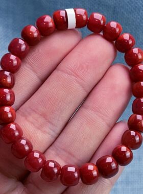 07F78凉山瓦西料南红高品质原矿牛色双锦红单圈手串