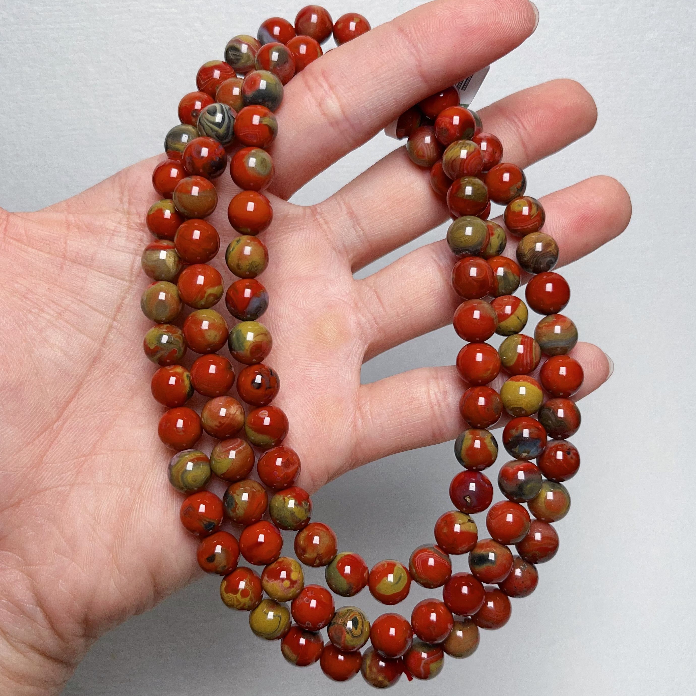 2842F104大山包南红包浆三彩包浆多圈手串项链