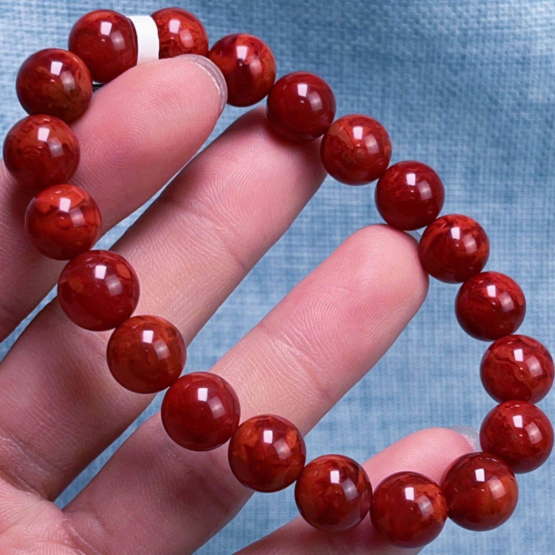 04C55凉山瓦西料南红原矿双锦红妖火焰单圈手串