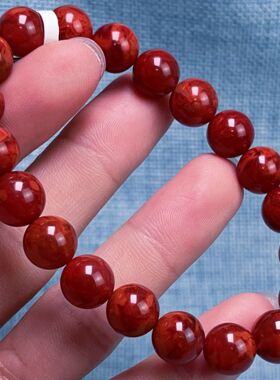 04C55凉山瓦西料南红原矿双锦红妖火焰单圈手串