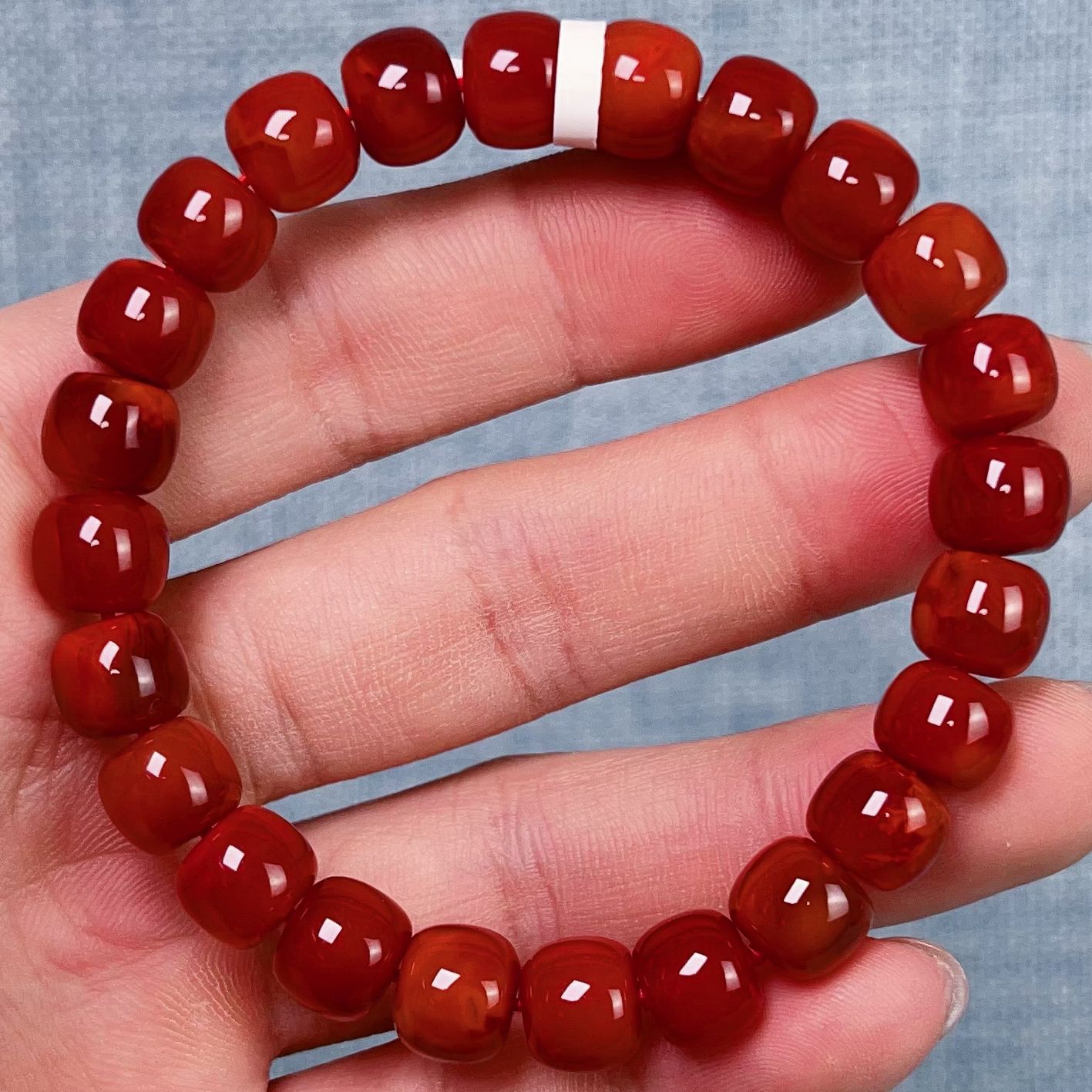 402F91凉山瓦西料南红玫锦火焰单圈手串