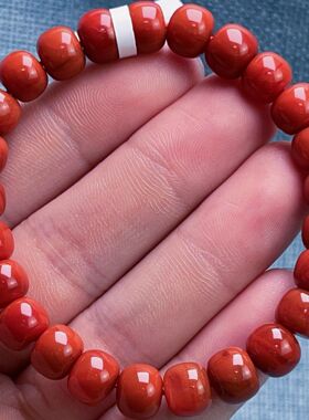 14A160凉山瓦西料南红原矿双色锦红火焰单圈手串