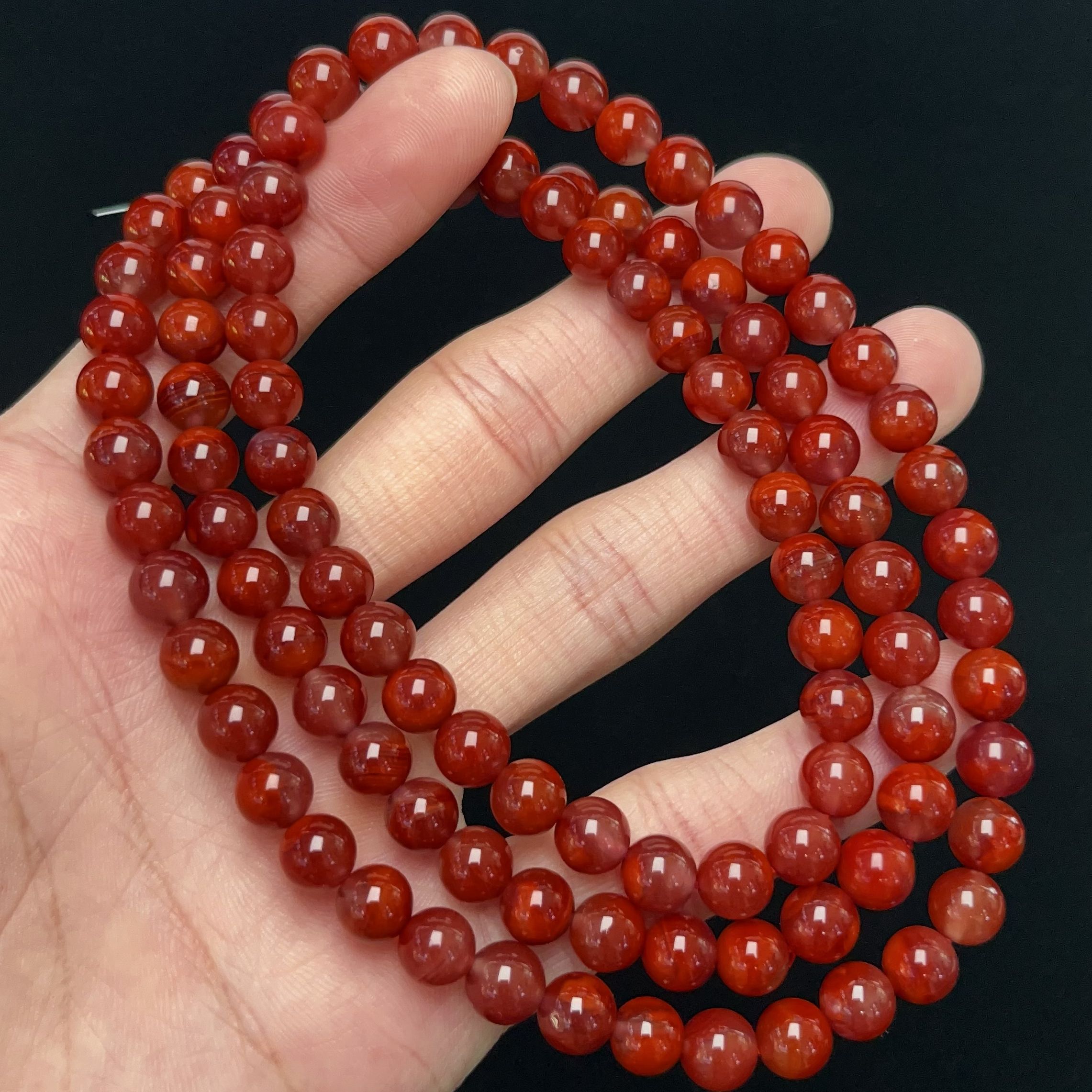 809C34凉山瓦西料南红双色火焰多圈手串