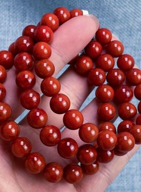 11C66凉山瓦西料南红原矿柿子锦红火焰单圈手串多样性发其一