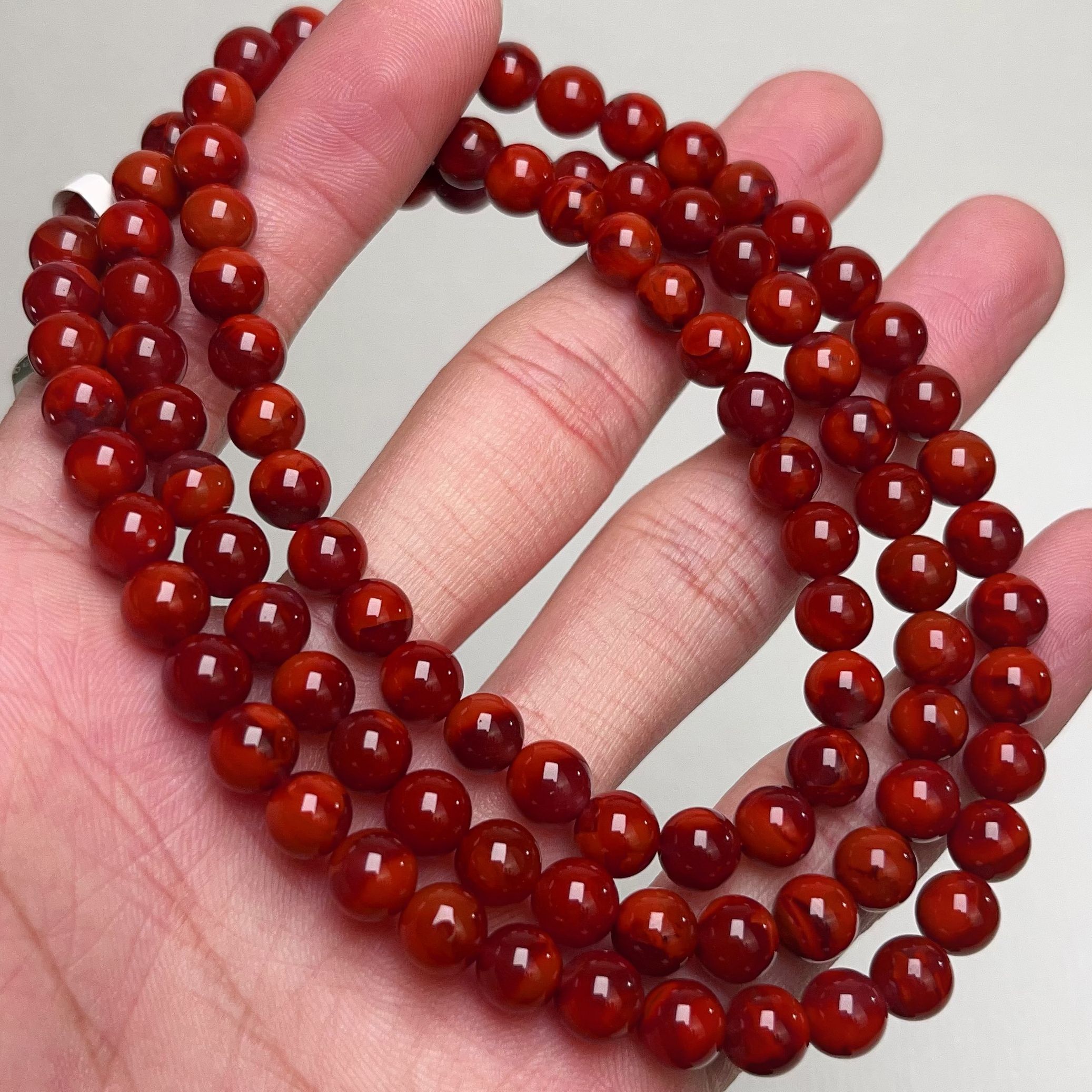 1509F77凉山瓦西料南红双色锦红多圈手串