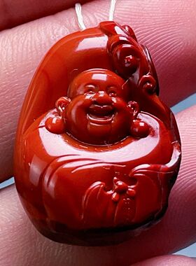 04E08凉山瓦西料南红原矿精工笑佛雕刻吊坠