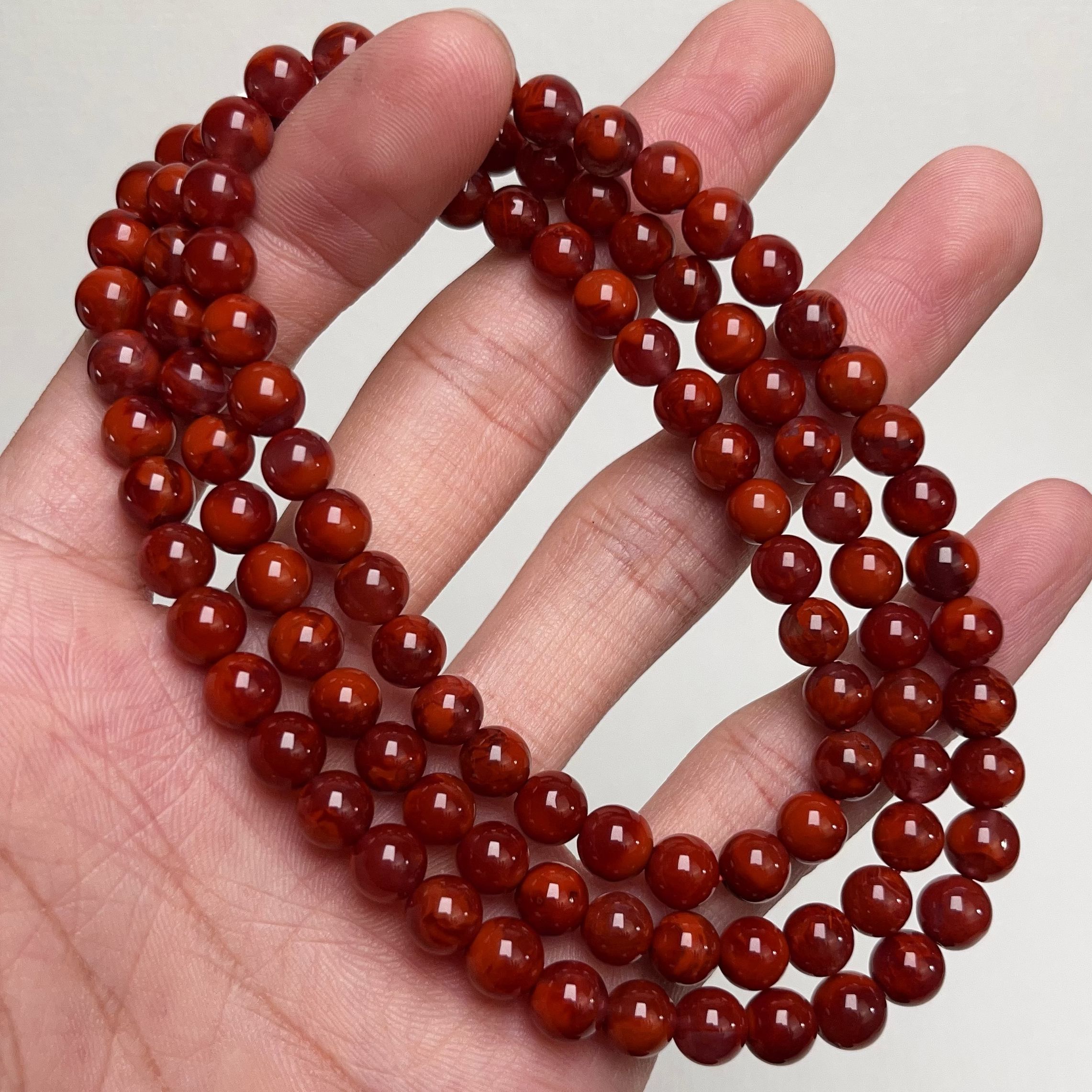 848C54凉山瓦西料南红牛血红火焰多圈手串项链