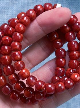 1309F103凉山瓦西料南红牛血火焰单圈手串多样性发其一