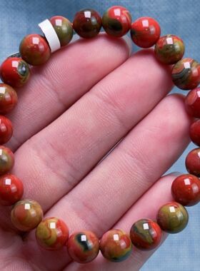 1108F104大山包原矿包浆南红三彩包浆单圈手串