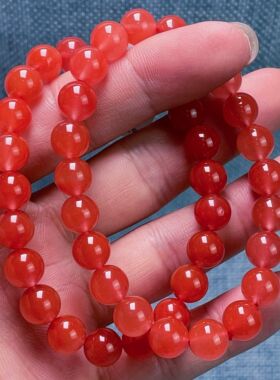 10F82云南保山料南红原矿樱桃红单圈手串多样性发其一