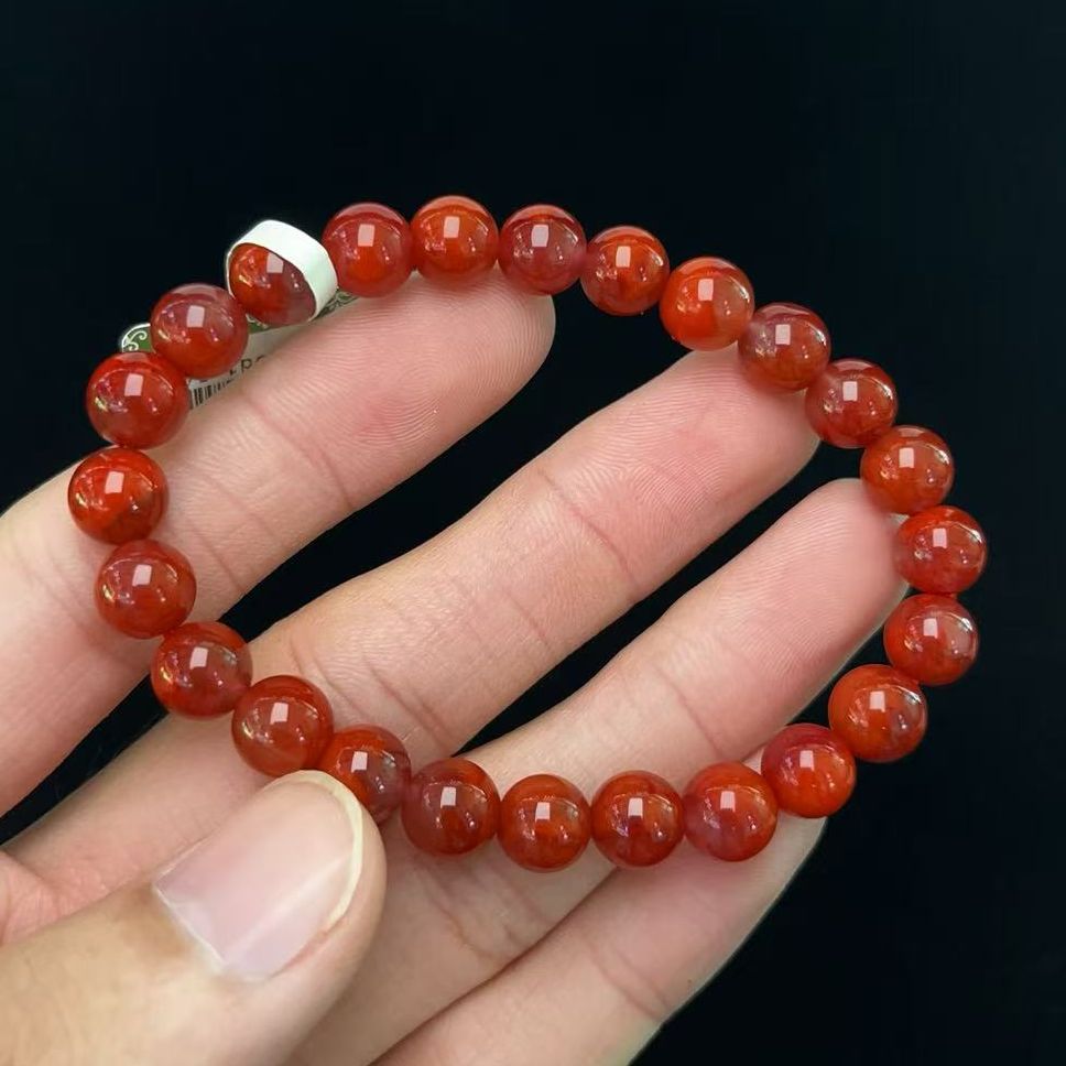 358C23凉山瓦西料南红玫锦红单圈手串