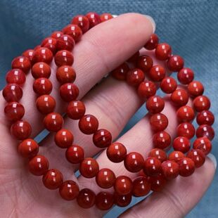 01Q214凉山瓦西料南红柿子锦火焰单圈手串多样性发其一