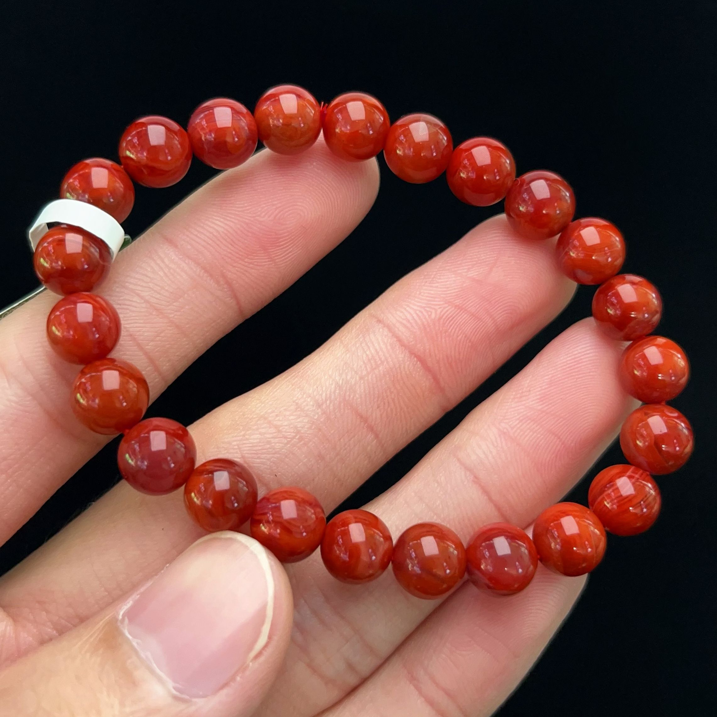 239C43凉山瓦西料南红柿子玫锦红单圈手串