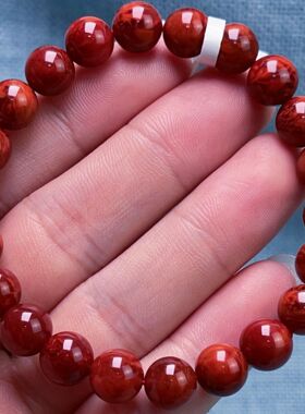 2403C48凉山瓦西料南红原矿柿子锦牛血妖火焰单圈手串