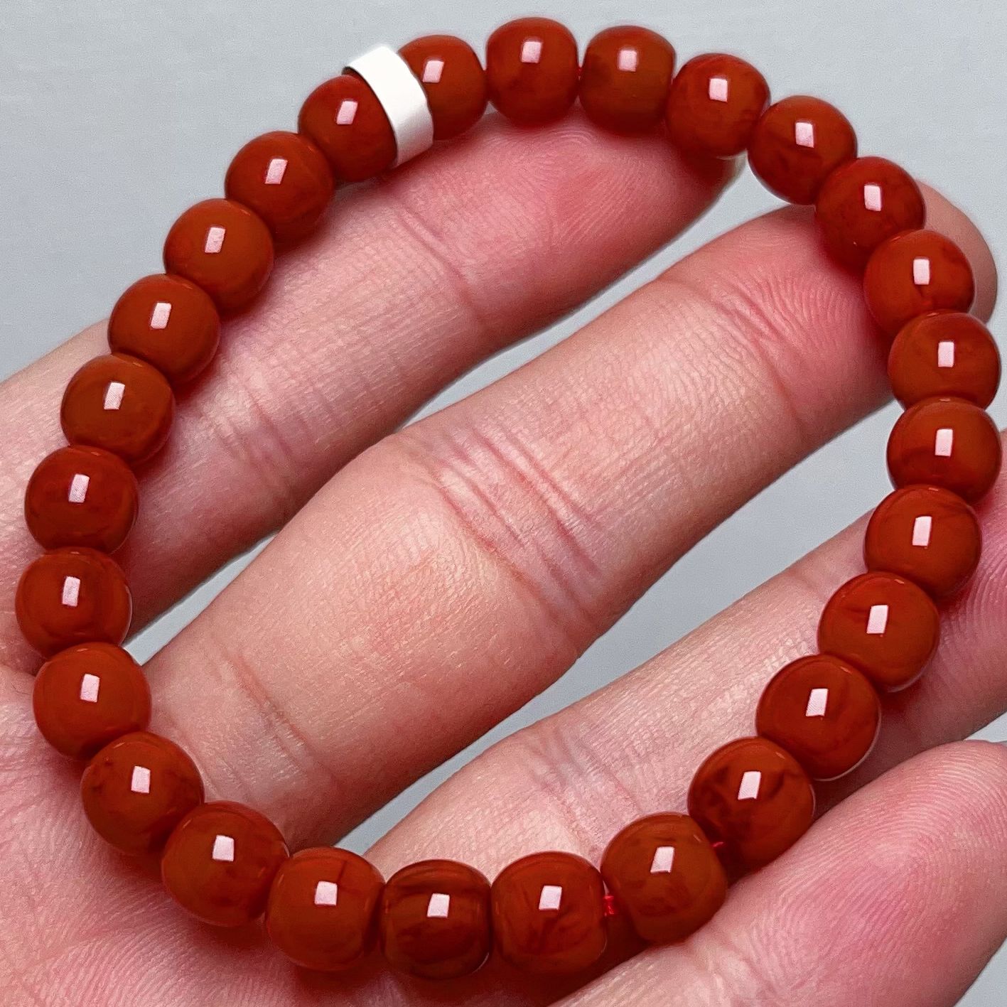 656D08凉山瓦西料南红锦红老型苹果珠单圈手串