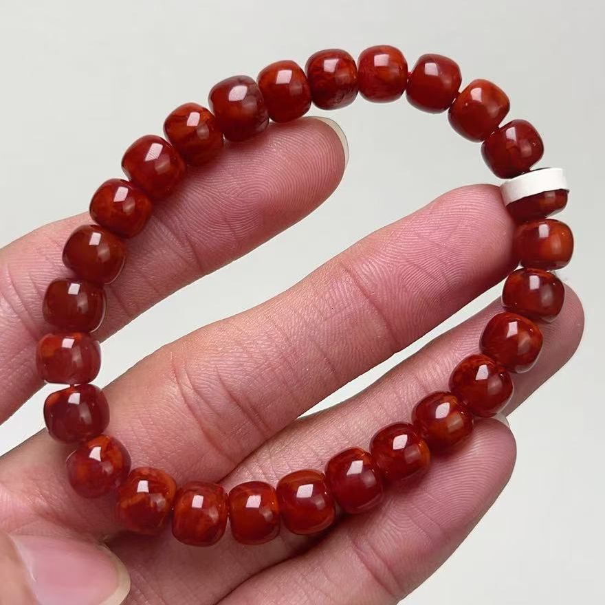 654C34凉山瓦西料南红玫锦红老型单圈手串