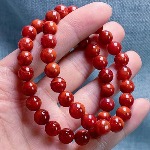 01F93凉山瓦西料南红原矿双锦红牛色火焰单圈手串多样性发其一