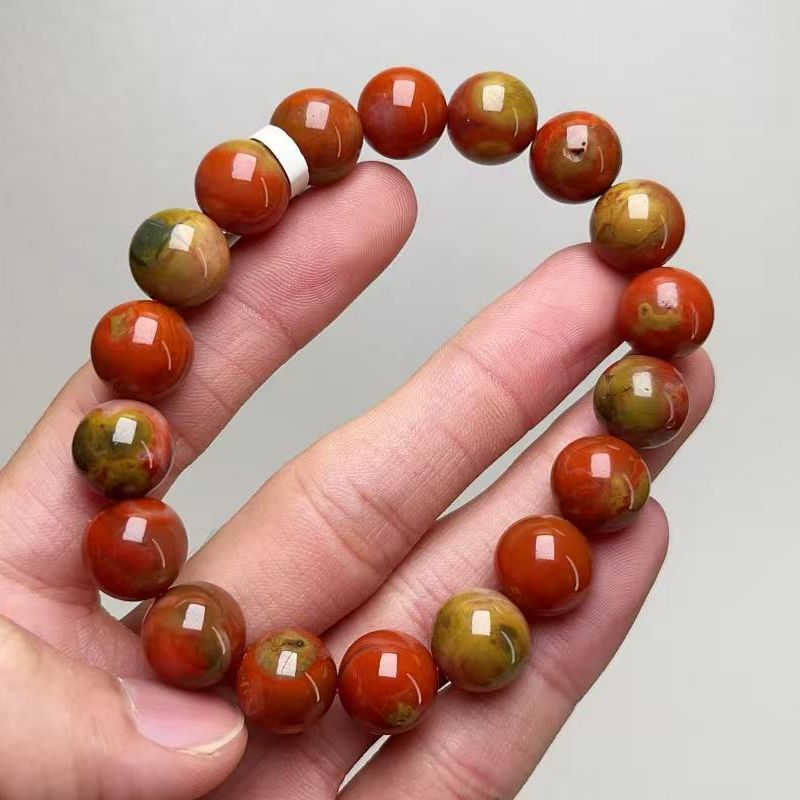 488A01大山包包浆南红三彩包浆单圈手串