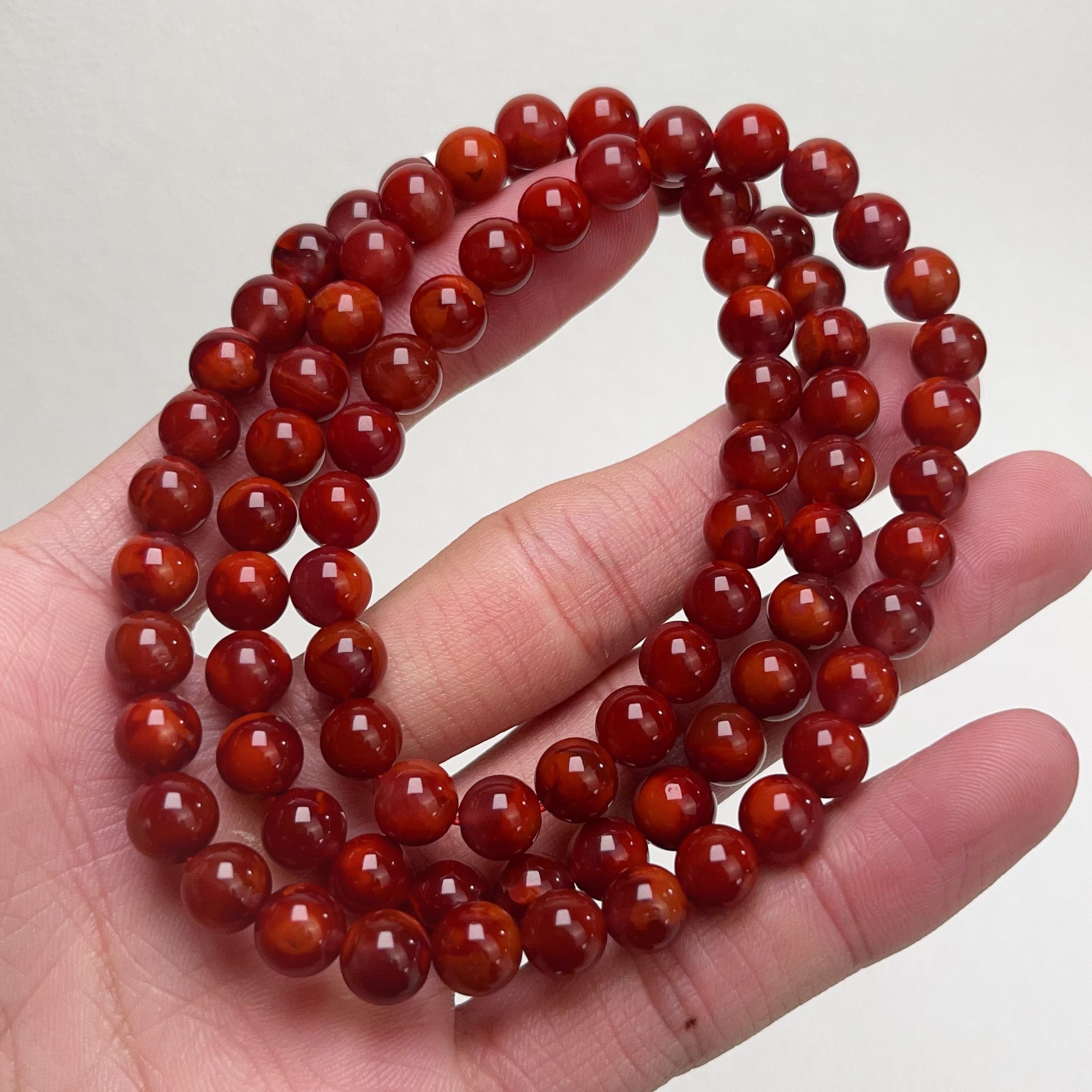 789C18凉山南红玫锦牛血红多圈手串项链